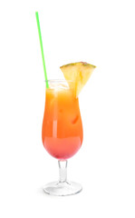 Glass of Sex on the Beach cocktail against white background