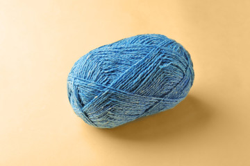 Blue knitting thread on light background