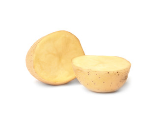 Raw fresh sliced potato on white background