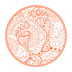 Foots. Mandala. Hand drawn abstract patterns on isolation background. Design for spiritual relaxation for adults. Line art creation. Print for polygraphy, posters, t-shirts and textiles. Doodle