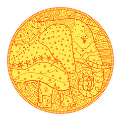 Elephant. Zen art. Detailed hand drawn mandala with abstract patterns on isolation background. Design for spiritual relaxation for adults. Decorative style. Outline for textiles. Printing on t-shirt