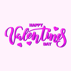 Fototapeta na wymiar Happy Valentines Day text isolated on pink background. Hand drawn lettering as Valentines Day logo, badge, icon. Template for St. Valentine's Day, invitation, party, greeting card, web.