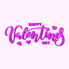 Happy Valentines Day text isolated on pink background. Hand drawn lettering as Valentines Day logo, badge, icon. Template for St. Valentine's Day, invitation, party, greeting card, web.