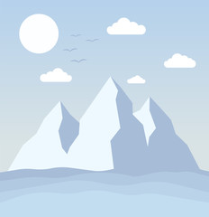Polar scenery with iceberg and ocean, vector illustration