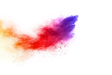 Launched colorful dust, isolated on white background.