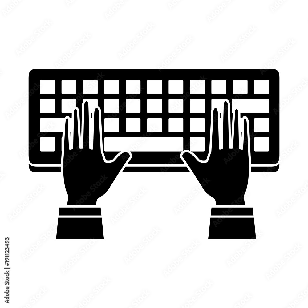 Poster computer keyboard with hands user vector illustration design