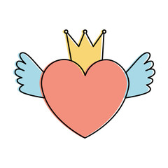 heart love with crown and wings vector illustration design