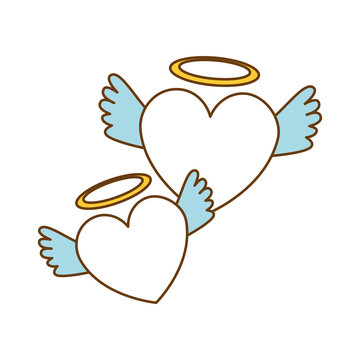 hearts love with wings and halo vector illustration design