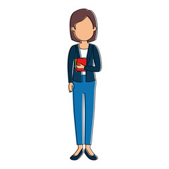 beautiful woman with books avatar character vector illustration design
