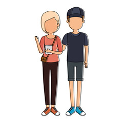 lovers couple avatars characters vector illustration design