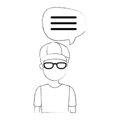 young man with speech bubble avatar character vector illustration design