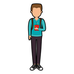 young man with school bag avatar character vector illustration design