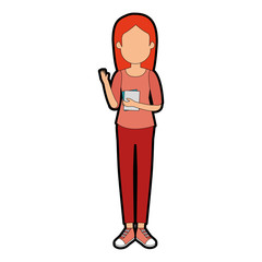 beautiful woman with books avatar character vector illustration design
