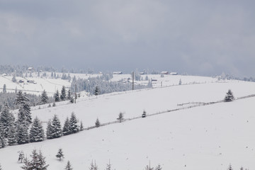Fototapeta na wymiar winter in the mountains - small Romanian village in the Carpathians covered with snow