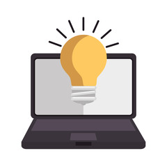 laptop computer with bulb vector illustration design