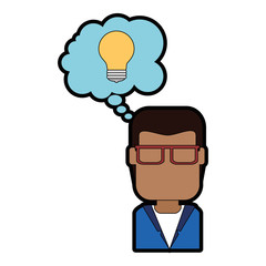 young man with speech bubble and bulb avatar character vector illustration design
