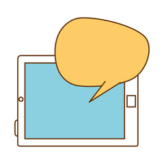 tablet device with speech bubble vector illustration design