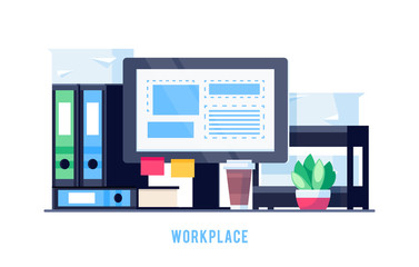 Workplace isolated on white background.