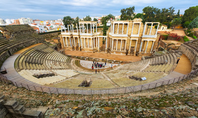 Old Roman Theatre  in  Merida, Spain - obrazy, fototapety, plakaty