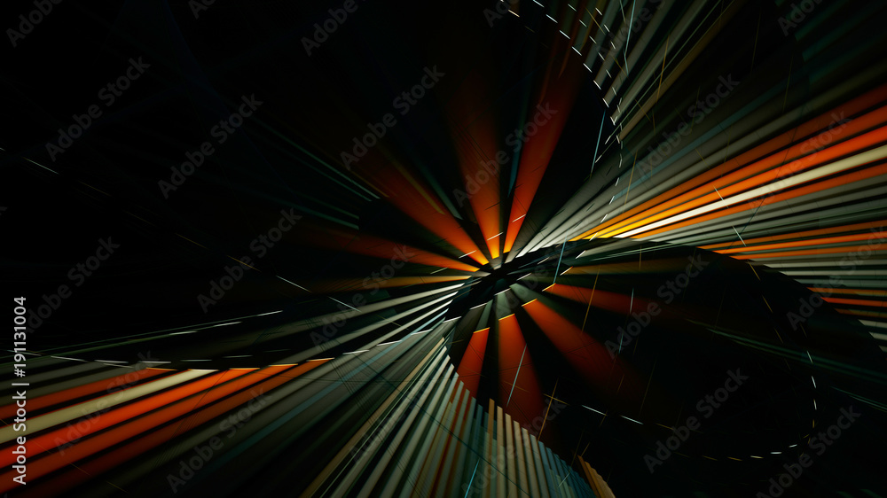 Aufkleber Abstract multicolor on black background. Fractal graphics series. Dynamic composition of dots, traces and beams.