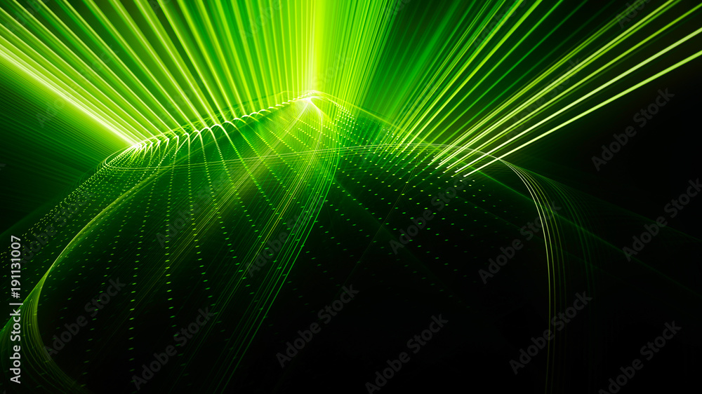 Poster abstract green and black background. fractal graphics series. dynamic composition of dots, traces an