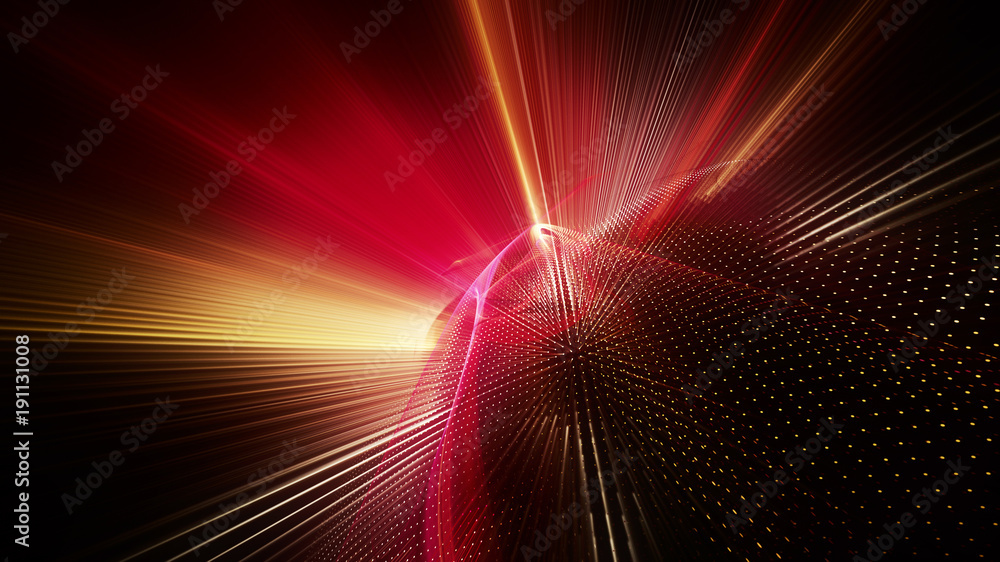 Poster abstract red and black background. fractal graphics series. dynamic composition of dots, traces and 