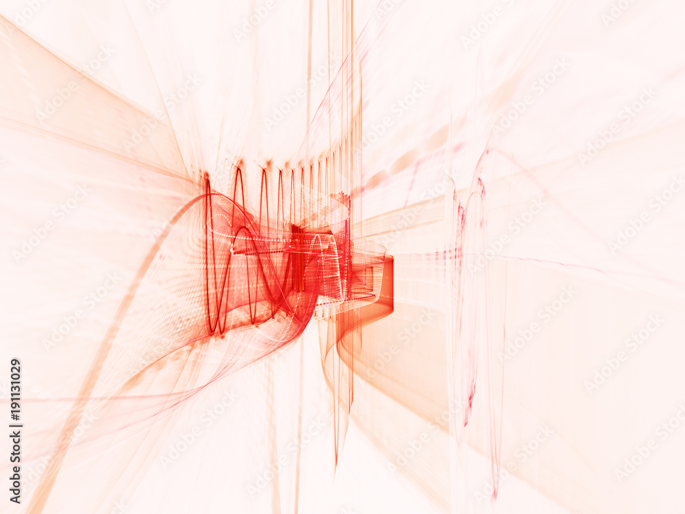 Poster abstract white and red background texture. dynamic 3d composition of curves ands grids. detailed fra