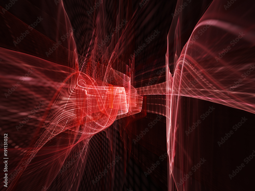 Poster abstract red and black background texture. dynamic 3d composition of curves ands grids. detailed fra