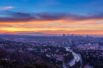 Fototapeta na wymiar Sunrise from the Hollywood Bowl Overlook
