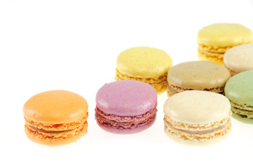 Colorful macarons isolated on the white background