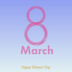  8 March. Happy Women's day greeting card with line lettering pink text. Vector