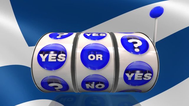 Slot machine wheels Vote, Yes or NO, with Greek flag in the background, with possibility to edit for different ends