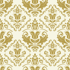 Fototapeta na wymiar Classic seamless vector pattern. Damask orient golden ornament. Classic vintage background