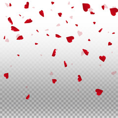 3d hearts valentine background. Top gradient on transparent grid light background. 3d hearts valentines day appealing design. Vector illustration.