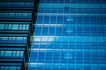 Close-Up of Modern Office Buildings in city of China.