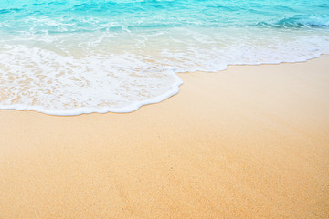 Fototapeta na wymiar Wave and foam of the sea on the sand beach.