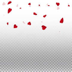 3d hearts valentine background. Scatter top gradient on transparent grid light background. 3d hearts valentines day stylish design. Vector illustration.