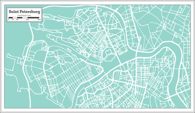 Saint Petersburg Russia City Map in Retro Style. Outline Map.