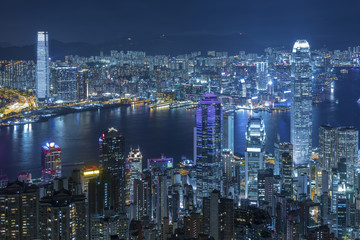 Fototapeta na wymiar Aerial view of Victoria Harbor of Hong Kong city at night