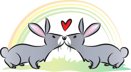 rabbits kiss