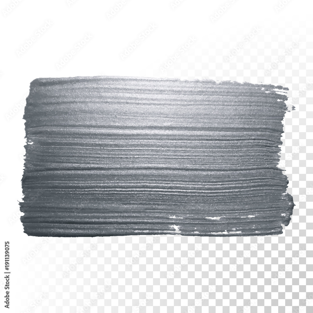 Poster silver glitter paint brush stroke or abstract dab smear in smudge texture on transparent background 