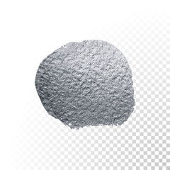 Silver glitter paint brush abstract dab stain smear or smudge texture on transparent background for luxury greeting card design. Vector isolated glittering sparkling silver paint ink circle splash