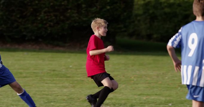 Children's soccer team on the field. Shot in slow motion on RED Epic.
