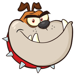 Angry Bulldog Dog Head Cartoon Mascot Character Brown Color. Illustration Isolated On White Background