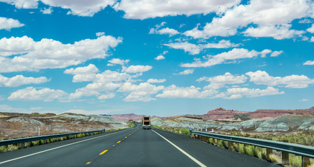 Road in the desert. Picturesque highway in Arizona