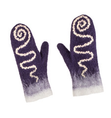 Warm female mittens from felted wool on a white background