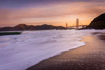 Fototapete Baker Strand, San Francisco Morning Waves Crashing onto Baker Beach