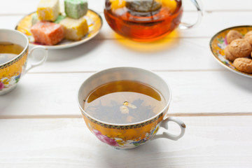 tea on the wooden table