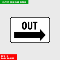 Enter and exit, arrow, this way, safety speed sign in vector style version, easy to use and print on board