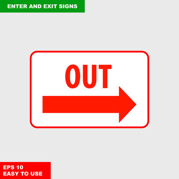 Enter and exit, arrow, this way, safety speed sign in vector style version, easy to use and print on board